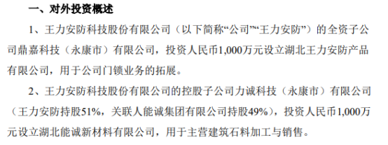 IM电竞 电子竞技平台王力安防全资子公司及控股子公司分别1000万设立(图1)